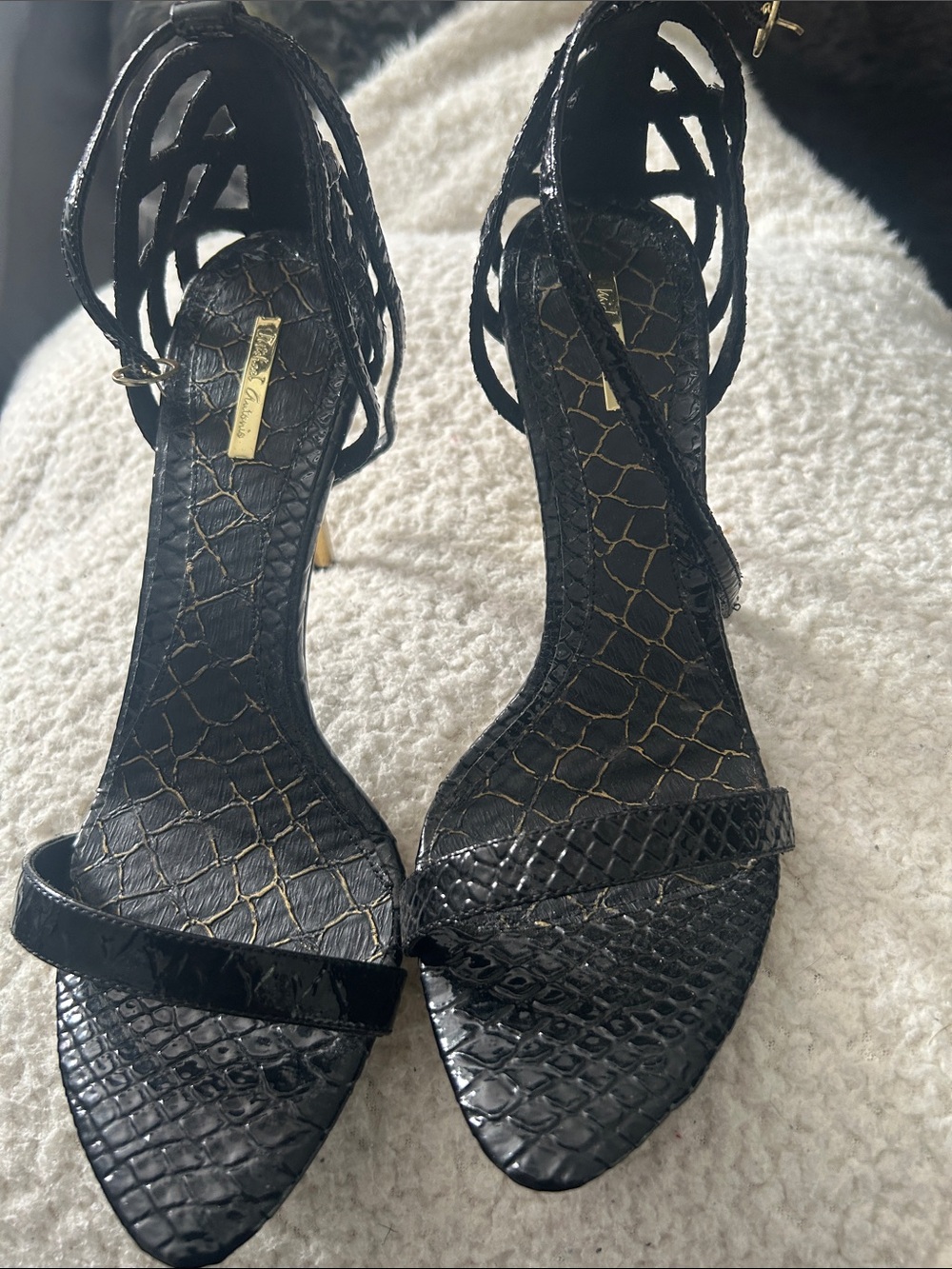 Dolce & Gabbana Black Faux-Snake Strappy Stiletto Sandals